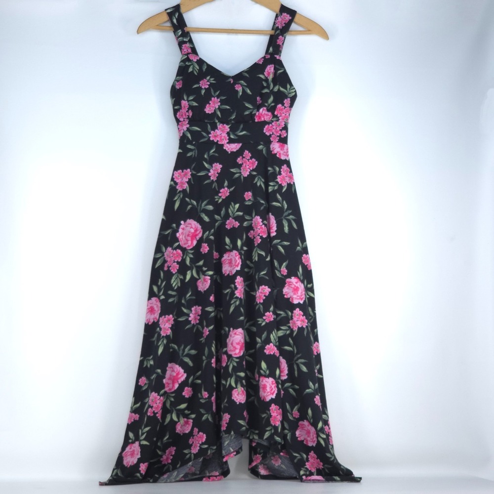 Derek Heart Floral Sleeveless Maxi Dress Juniors Small Black Flowers Bohemian